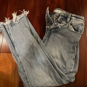 KanCan Blue Ankle Cropped Jeans with Distressed Hem